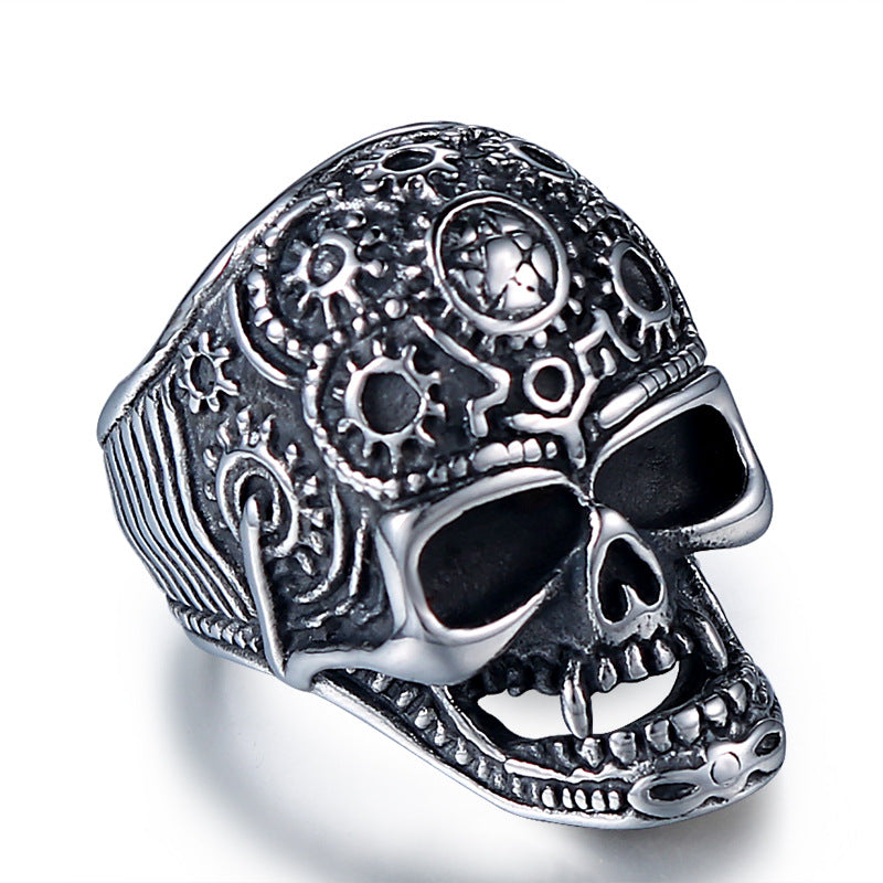 Titanium Steel Skull Ring for Men - Retro Religious Totem Jewelry in European and American Fashion