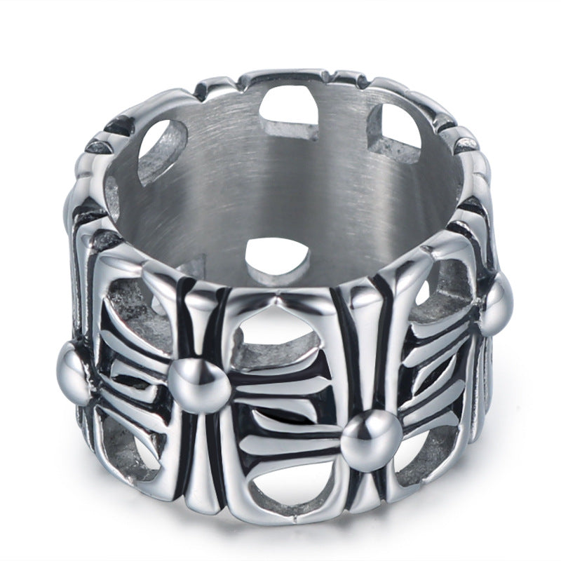 Retro-Inspired Unisex Hollow Titanium Steel Cross Ring for Everyday Wear