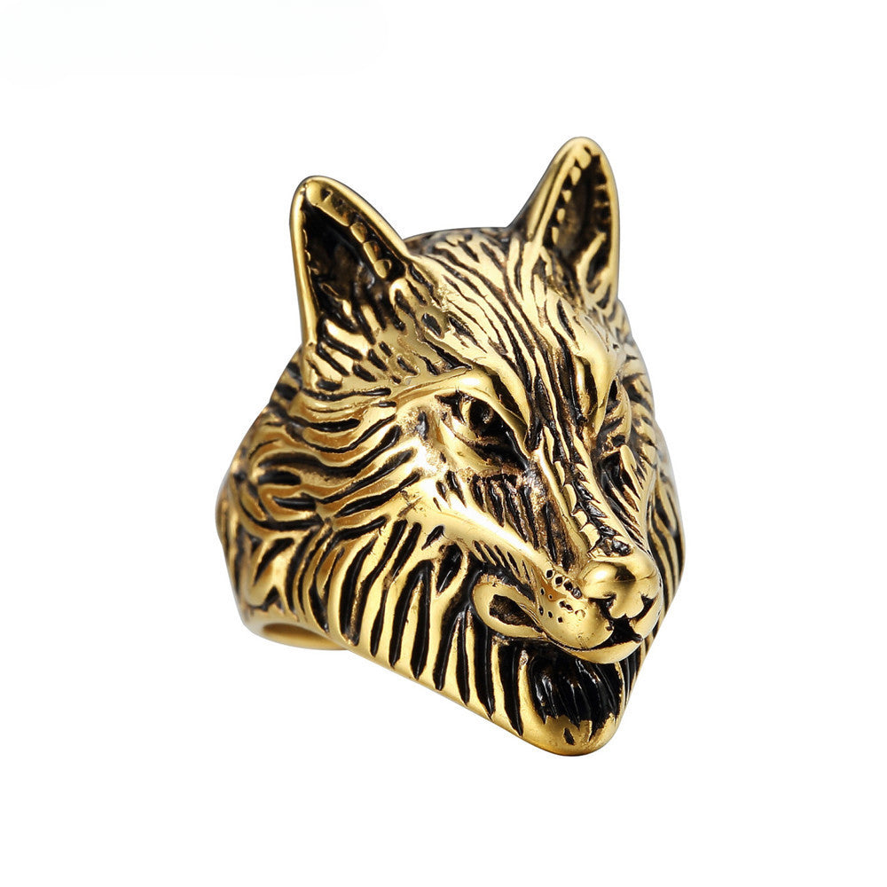 Domineering Wolf Head Titanium Steel Ring for Men