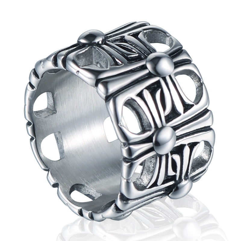 Retro-Inspired Unisex Hollow Titanium Steel Cross Ring for Everyday Wear