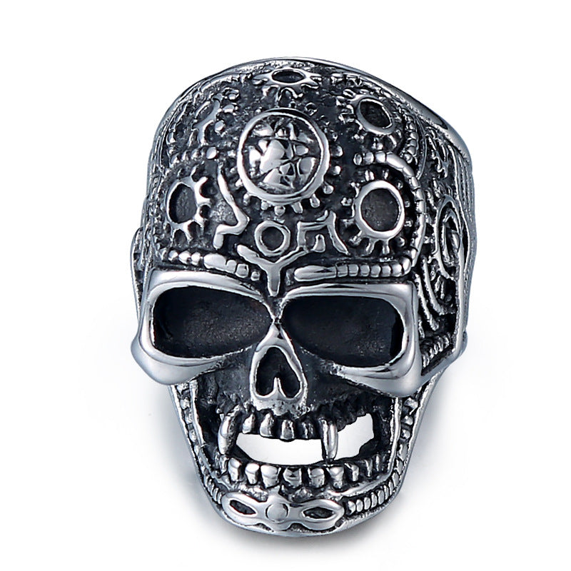 Titanium Steel Skull Ring for Men - Retro Religious Totem Jewelry in European and American Fashion