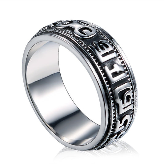 Trendy Retro Titanium Steel Six-Character Mantra Ring for Men and Women - Unique Index Finger Jewelry