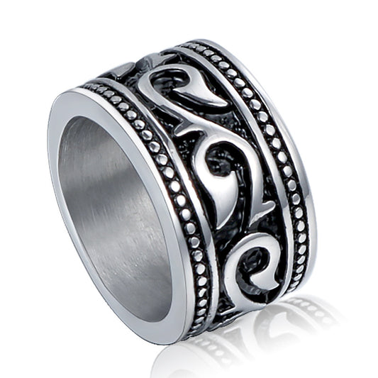 Stylish Titanium Steel Ring with Unique Vine Leaf Design for Men - Retro-Inspired Jewelry