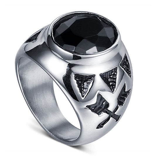 Stylish Retro Men's Titanium Steel Ring with Black Zircon Inlay – Trendy Fashion Jewelry for Men