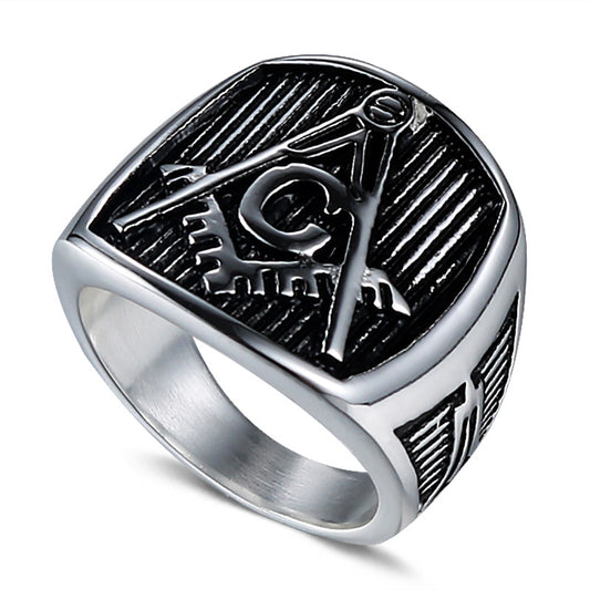 Titanium Steel Freemasonry Ring for Men - Classic Retro Design in European and American Style