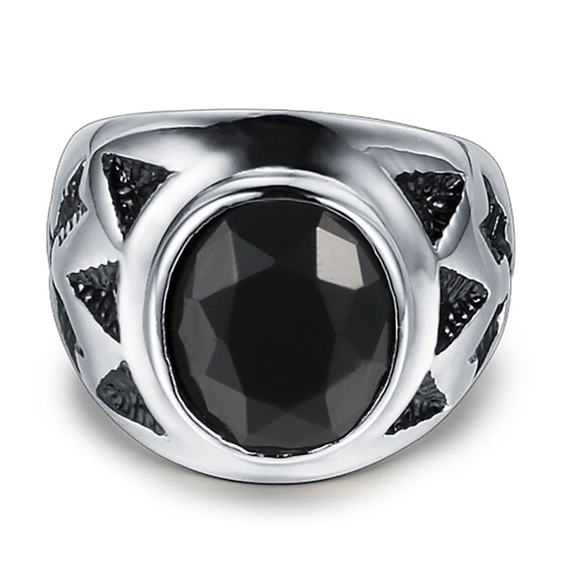 Stylish Retro Men's Titanium Steel Ring with Black Zircon Inlay – Trendy Fashion Jewelry for Men