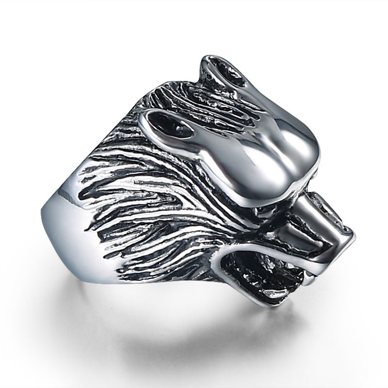 Titanium Steel Wolf Head Ring for Men - Vintage American and European Inspired Dominant Totem Design