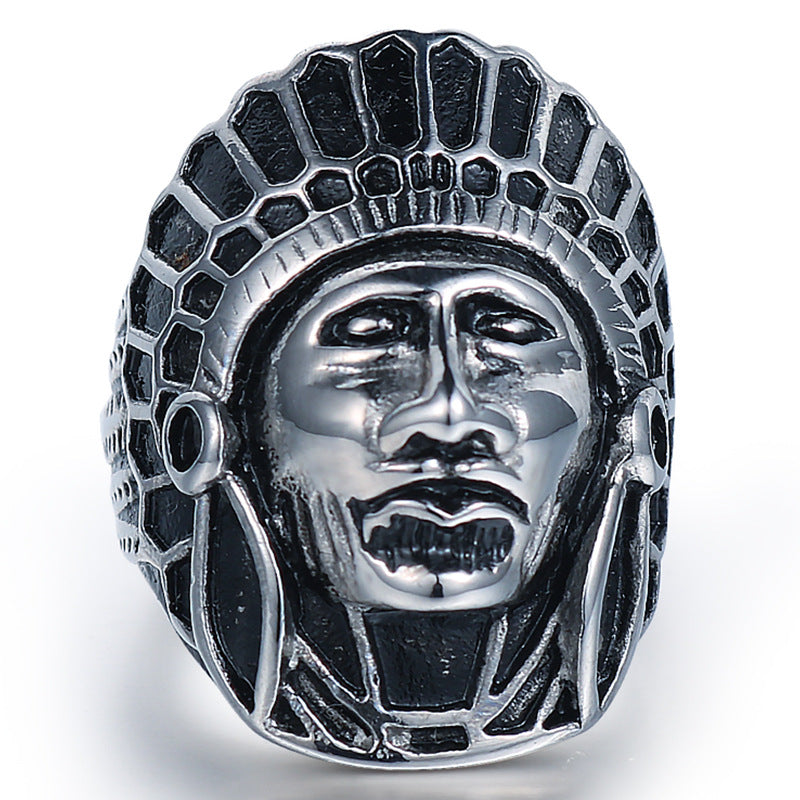 Personalized Retro Punk Skull Ring in Titanium Steel for Men – Indian Chief Index Finger Design