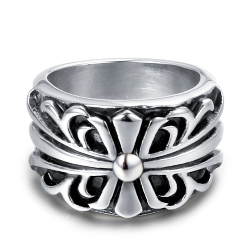 Stylish Titanium Steel Couples Ring - Korean-Inspired Simple Cross Design for Men and Women