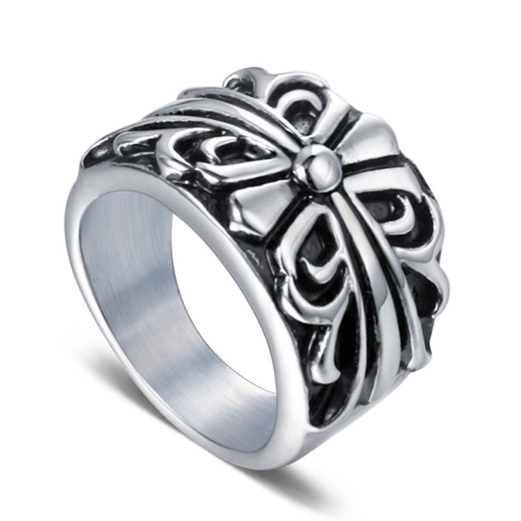 Stylish Titanium Steel Couples Ring - Korean-Inspired Simple Cross Design for Men and Women