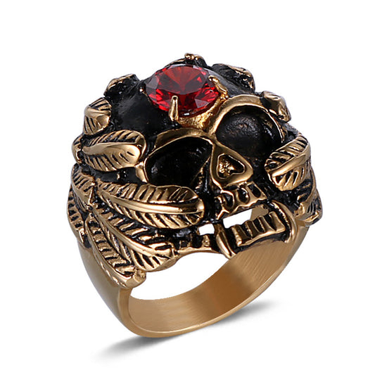 Trendy Retro Punk Skull Ring for Men - Zircon-Encrusted Titanium Steel Wholesale