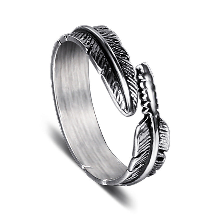 Stylish Titanium Steel Feather Ring - Personalized Retro Punk Jewelry for Men and Women