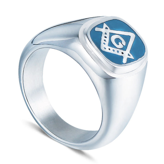 Customizable Stainless Steel Freemason Logo Ring - Retro Men's Jewelry for Stylish Individuals in Europe and America