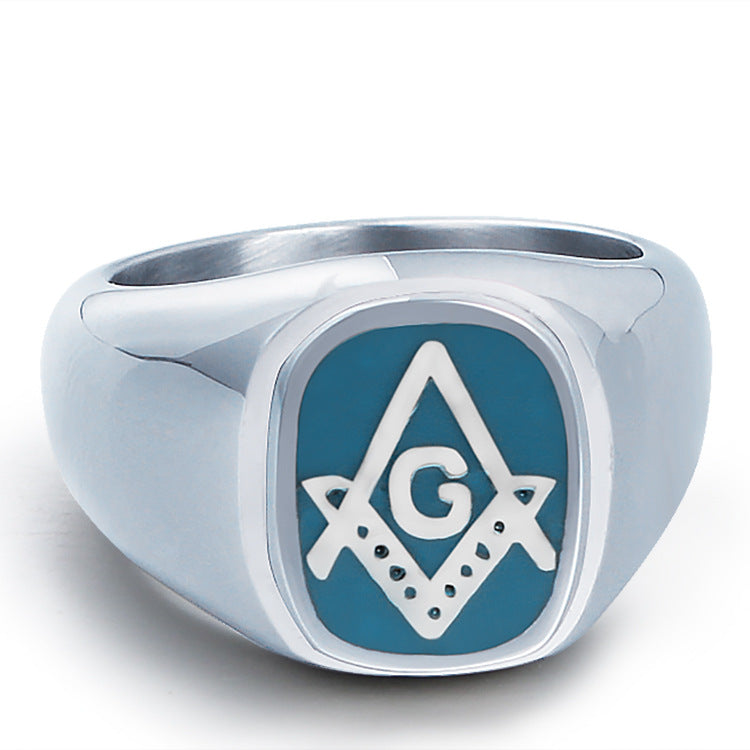 Customizable Stainless Steel Freemason Logo Ring - Retro Men's Jewelry for Stylish Individuals in Europe and America