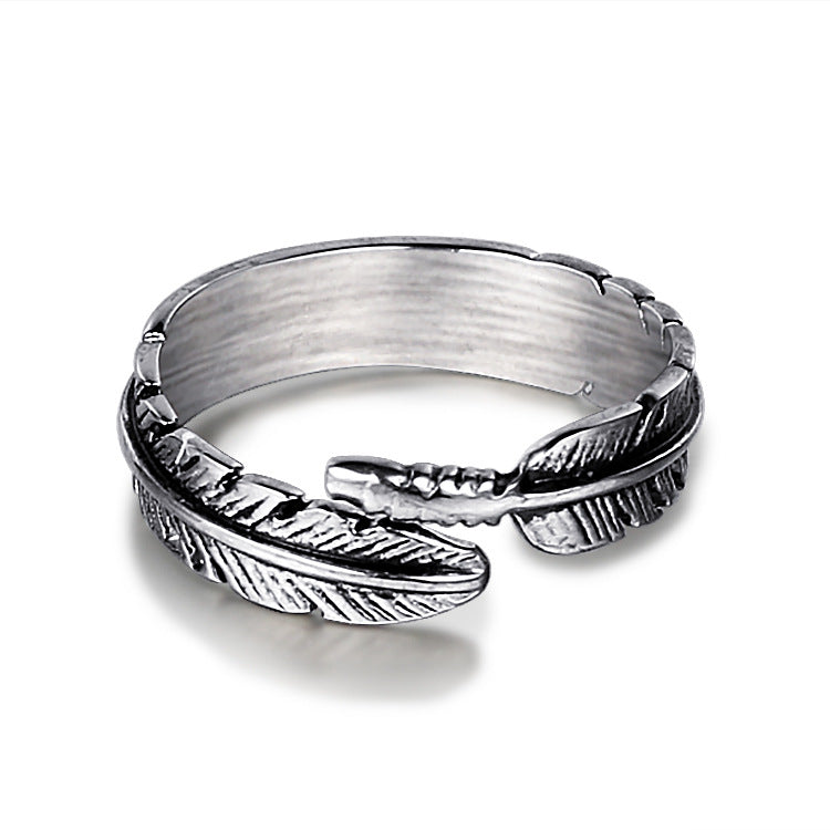 Stylish Titanium Steel Feather Ring - Personalized Retro Punk Jewelry for Men and Women