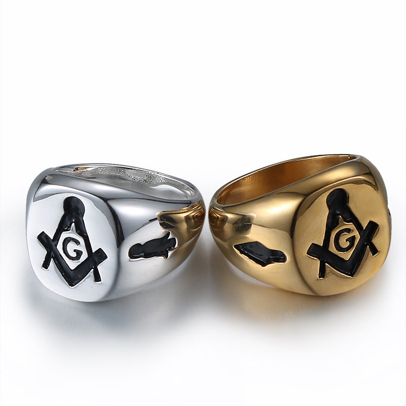 Titanium Steel Freemasonry Ring - Vintage Punk Men's Jewelry for Modern Style