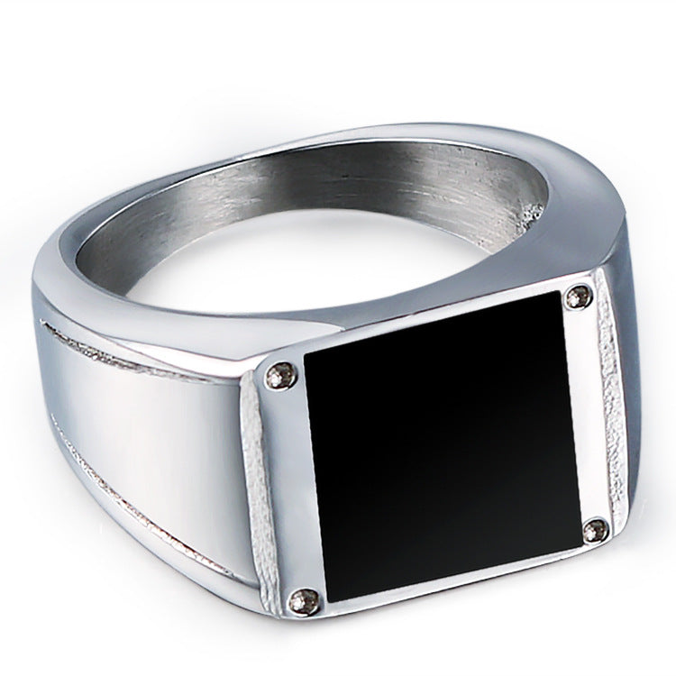 Titanium Steel Retro Punk Men's Ring - European and American Fashion Drop Vinyl Wholesale Jewelry