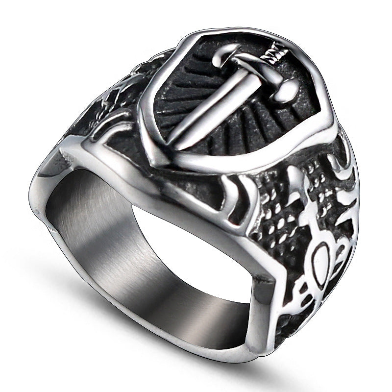 Personalized Retro Punk Titanium Steel Cross Ring for Men - Wholesale Fashion Jewelry