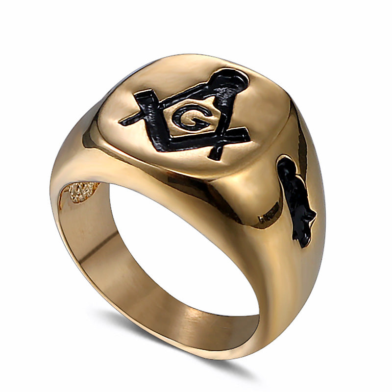 Titanium Steel Freemasonry Ring - Vintage Punk Men's Jewelry for Modern Style