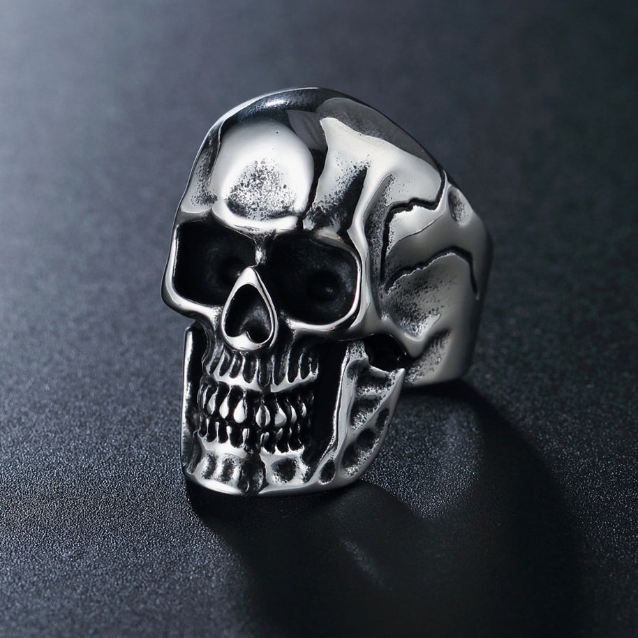 Halloween Punk Polished Skeleton Head Titanium Steel Ring for Men