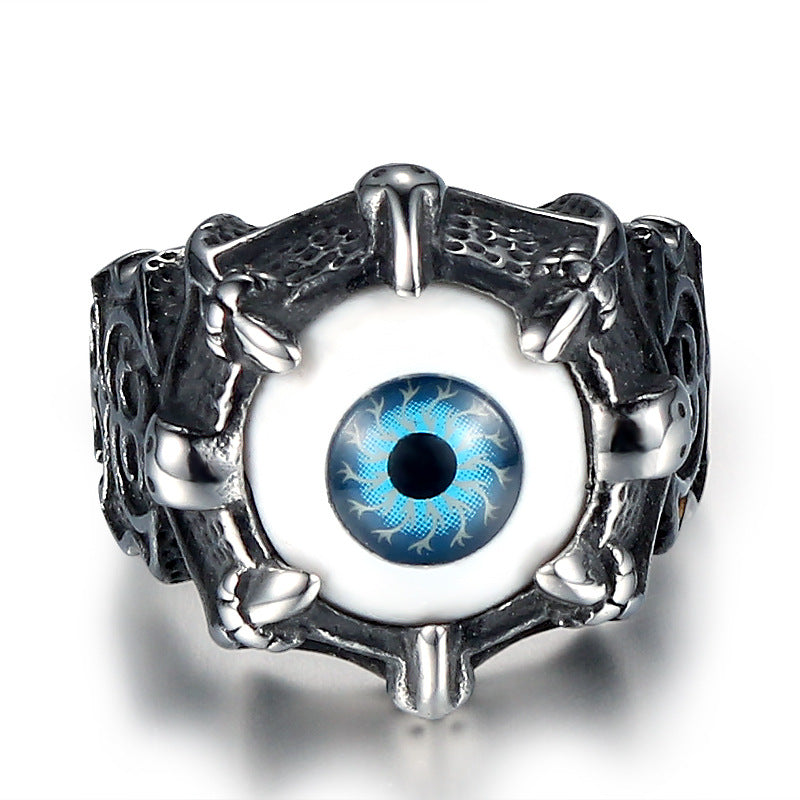 Punk-Inspired Domineering Demon's Eye Titanium Steel Ring for Men - Customizable Pupil Design