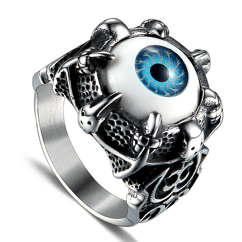 Punk-Inspired Domineering Demon's Eye Titanium Steel Ring for Men - Customizable Pupil Design