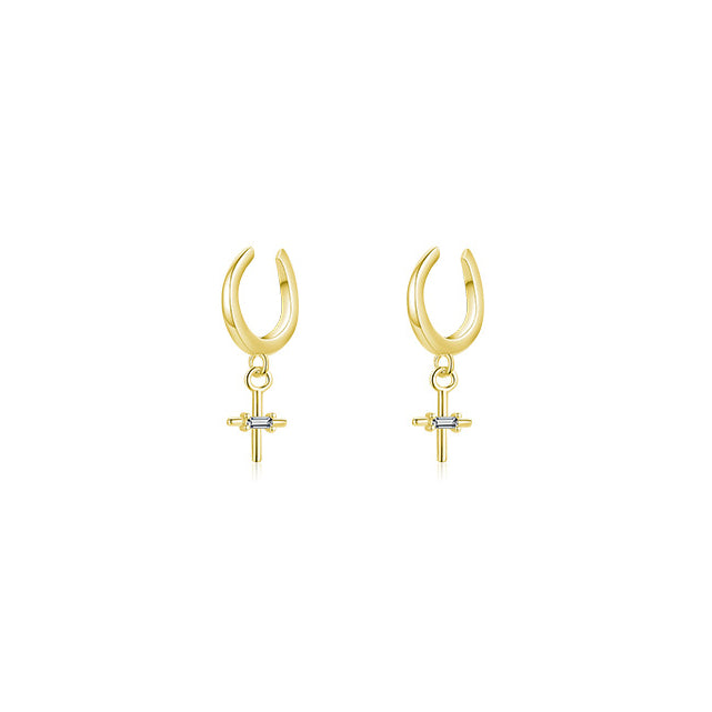 S925 Pure Silver Cross Ear Clips for Non-Pierced Ears