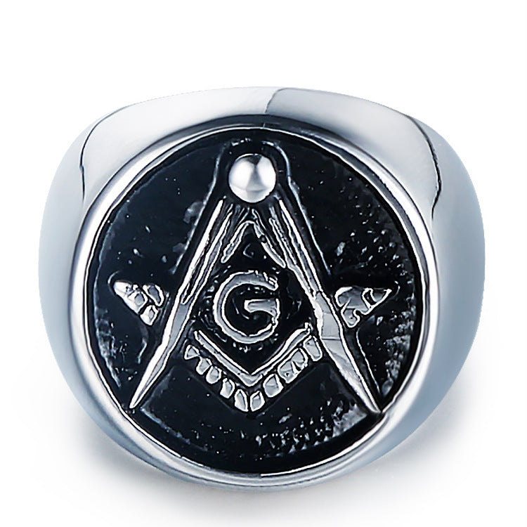 Stylish Masonic Stainless Steel Ring for Men - Personalized Retro AG Logo in Titanium Steel