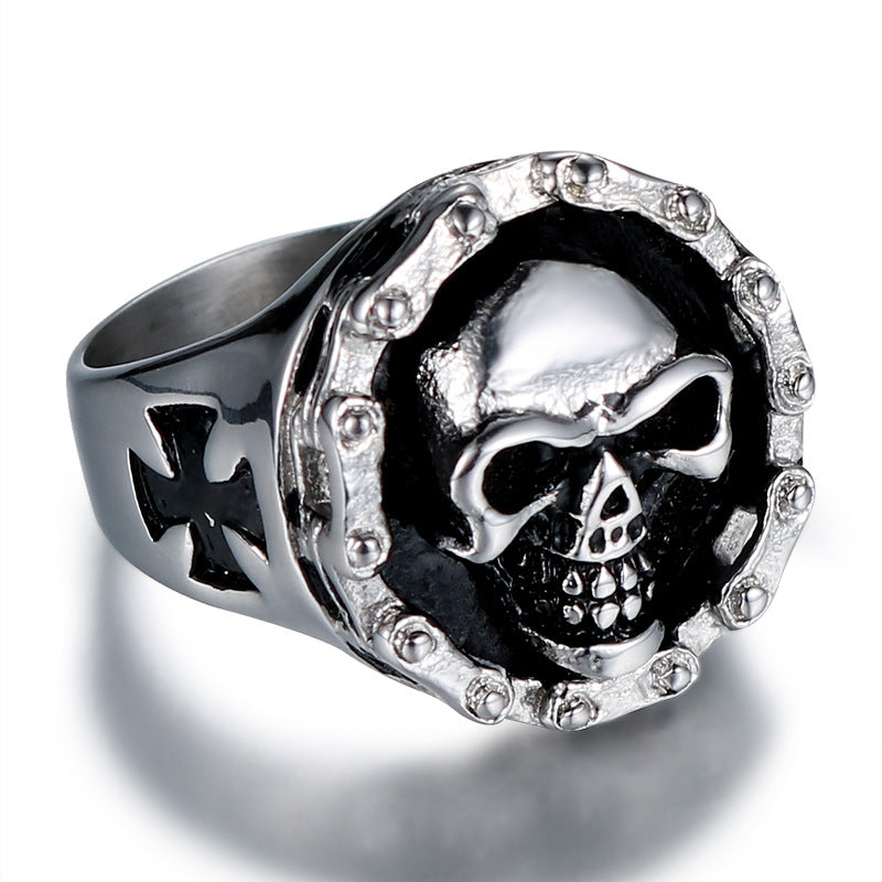 Titanium Steel Skull Chain Ring for Men - European and American Punk Fashion