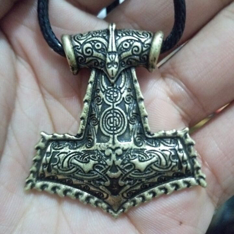 Ancient Norse Hammer Necklace with Crow Design