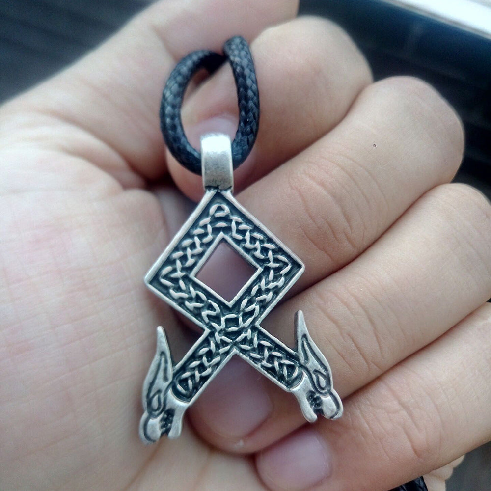 Nordic Wolf Rune Necklace - Handcrafted European Inspired Men's Pendant