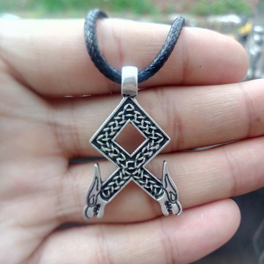 Nordic Wolf Rune Necklace - Handcrafted European Inspired Men's Pendant