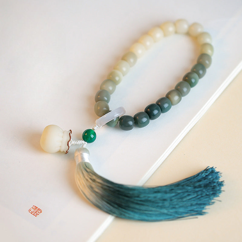 Fortune's Favor Sterling Silver Jade Bracelet with Soft Tassel Art Play