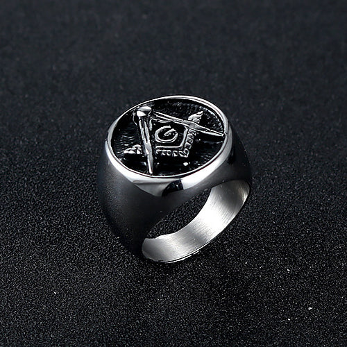 Stylish Masonic Stainless Steel Ring for Men - Personalized Retro AG Logo in Titanium Steel