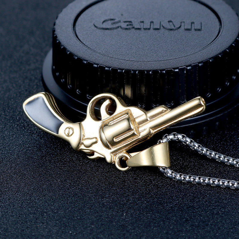 Trendy Hip-Hop Titanium Steel Pistol Pendant for Men - European and American Fashion Statement