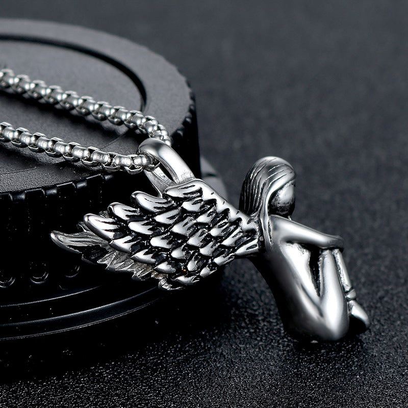 Titanium Steel Angel Wings Pendant for Men - Retro Trendy Jewelry Inspired by European and American Designs