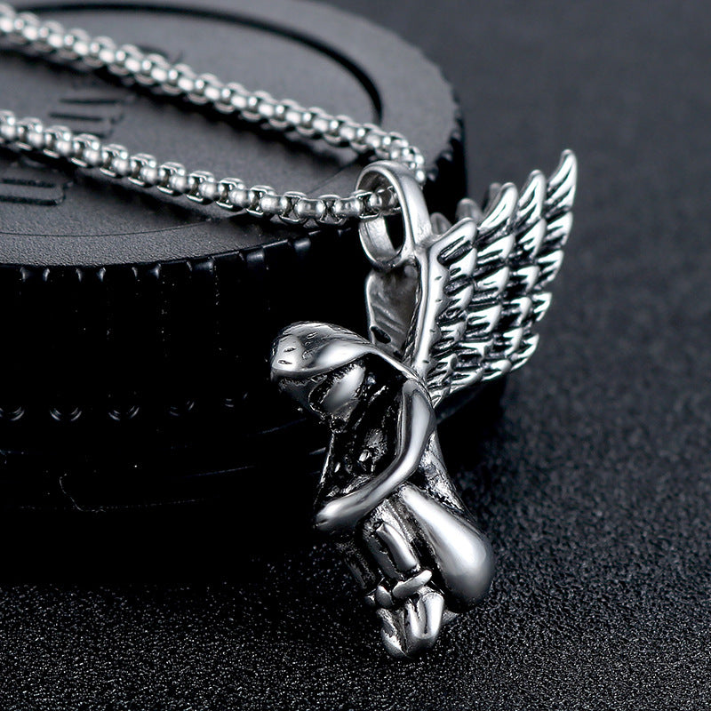 Titanium Steel Angel Wings Pendant for Men - Retro Trendy Jewelry Inspired by European and American Designs