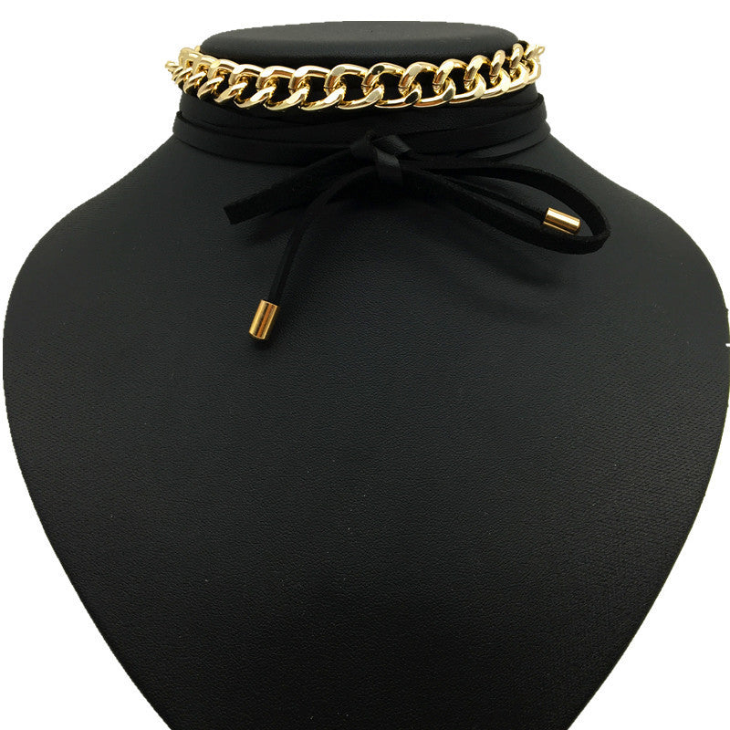 Wholesale Women's Cross-border Jewelry: Elegant Minimalist Necklaces with PU Tie Accent