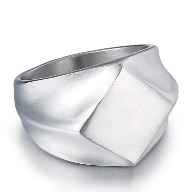 Stylish Men's Rhombus Design Titanium Steel Ring - Brushed Smooth Finish