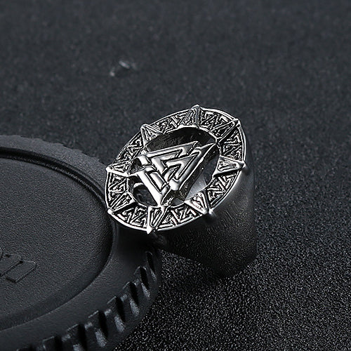 Personalized Retro Triangular Men's Titanium Steel Viking Ring - European and American Design