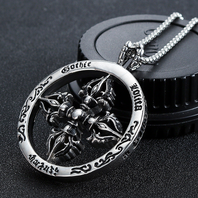 Tibetan-Inspired Titanium Steel Pendant with Retro Six-Character Mantra for Men