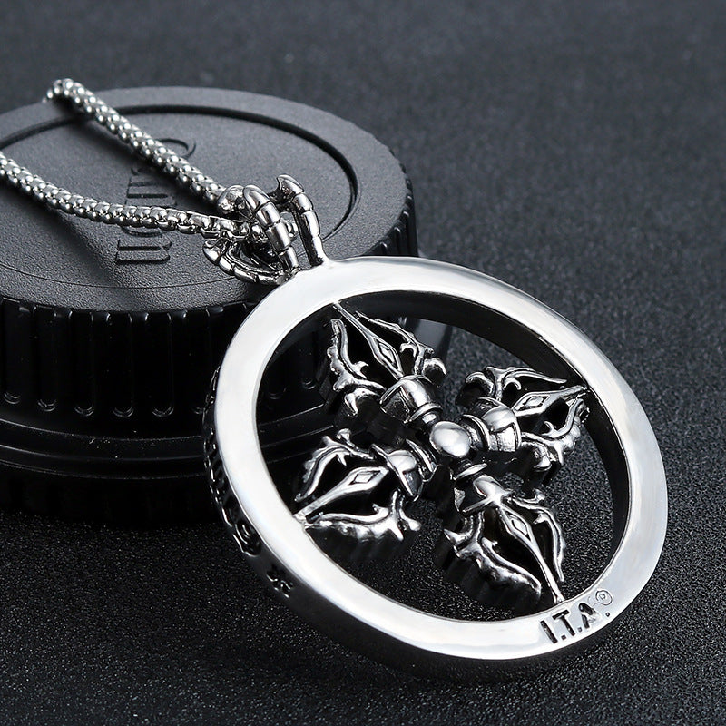 Tibetan-Inspired Titanium Steel Pendant with Retro Six-Character Mantra for Men