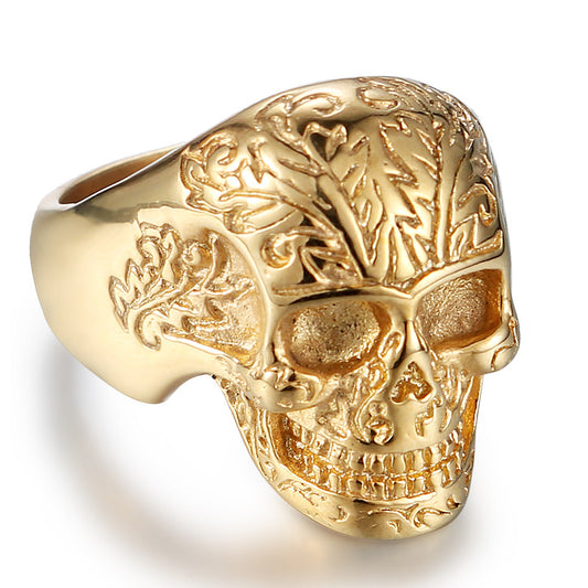 Titanium Steel Retro Punk Skull Ring for Men - European and American Religious Totem Design