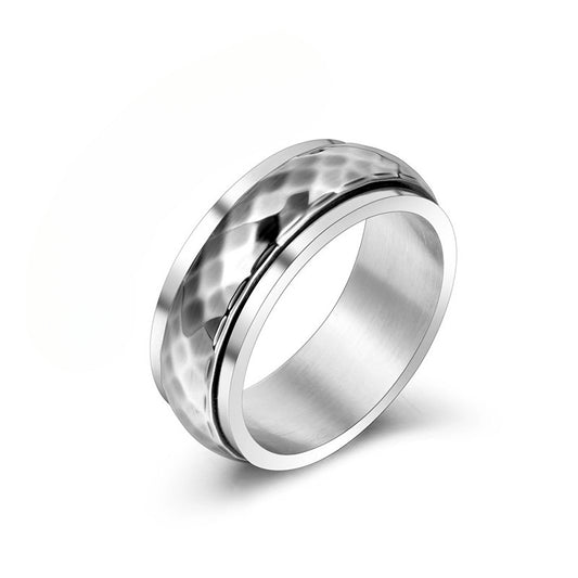 Retro Punk Plaid Rotatable Titanium Steel Ring for Men - Personalized Everyday Wear