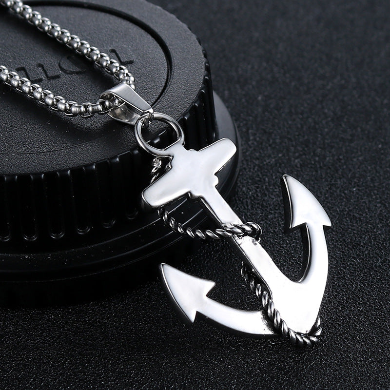 Trendy European-American Titanium Steel Anchor Pendant for Men – Personalized Retro Jewelry