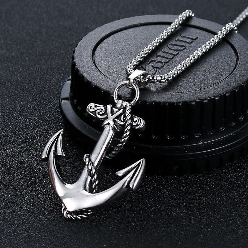 Trendy European-American Titanium Steel Anchor Pendant for Men – Personalized Retro Jewelry