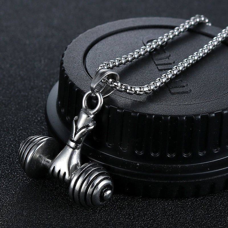 Titanium Steel Dumbbell Pendant for Men - Stylish Fitness Jewelry Inspired by European and American Fashion