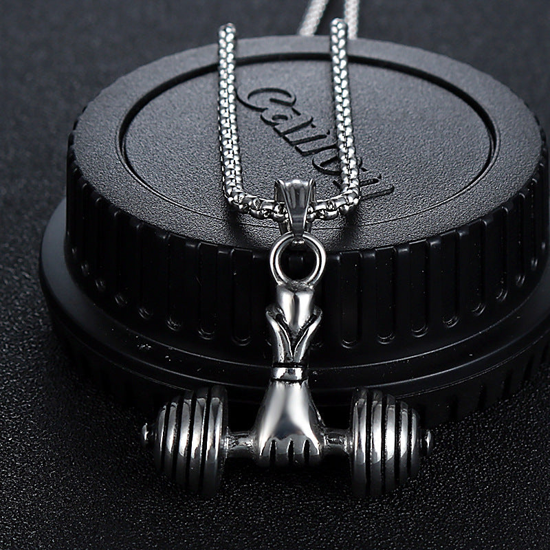 Titanium Steel Dumbbell Pendant for Men - Stylish Fitness Jewelry Inspired by European and American Fashion