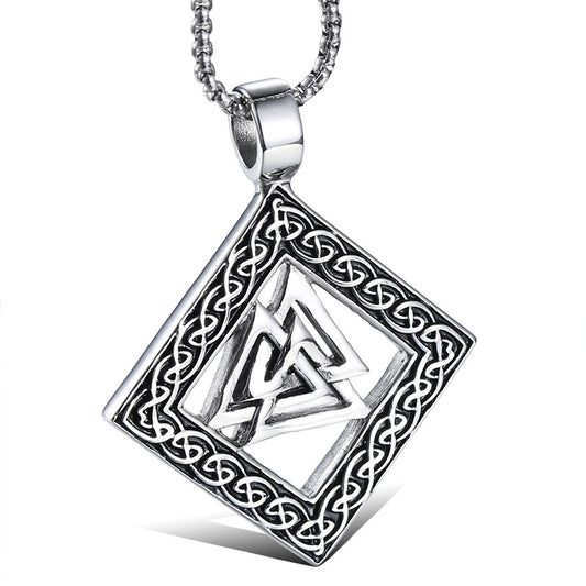 Trendy Titanium Steel Men's Pendant with Retro Square Design and Triangular Hollow Accent