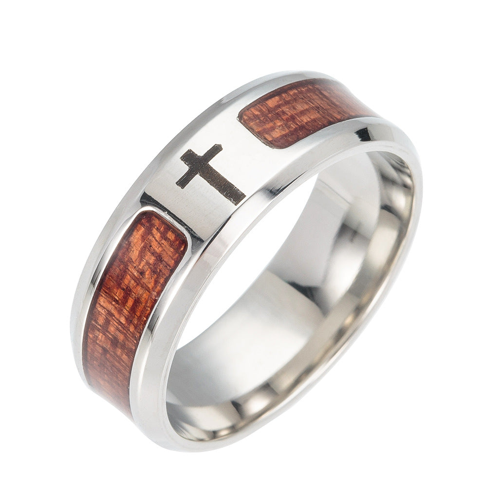 Stainless Steel Acacia Wood Grain Tree of Life Ring - Men's Fashion Jewelry